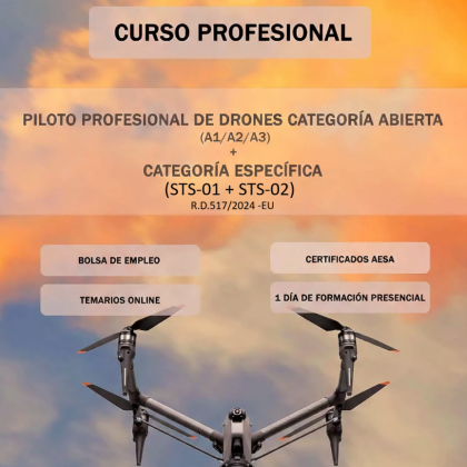 Pack Profesional - R.D. 517/2024 - Categ. Abierta A1/A3 + Cat. Específica STS-01 y STS-02 (teoría y práctica)