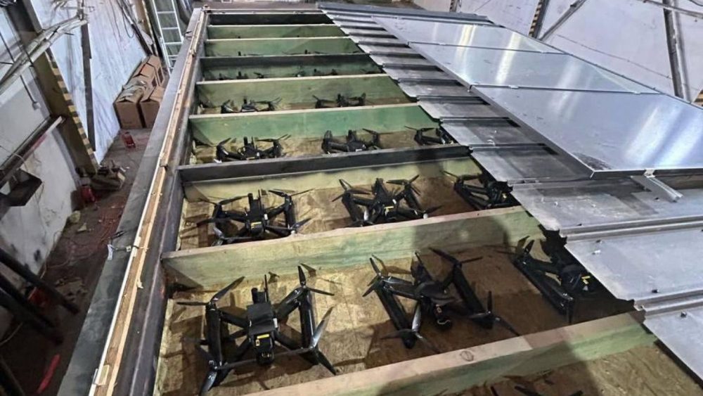drones falso techo en camión de Ucrania